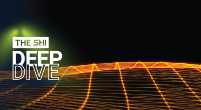 Glowing orange lines form a 3D grid on a dark background. The text The SHI Deep Dive in bold white letters is illuminated by a green light.