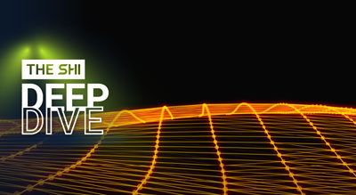 Graphic featuring the text “The SHI Deep Dive” above an abstract orange waveform grid on a black background.